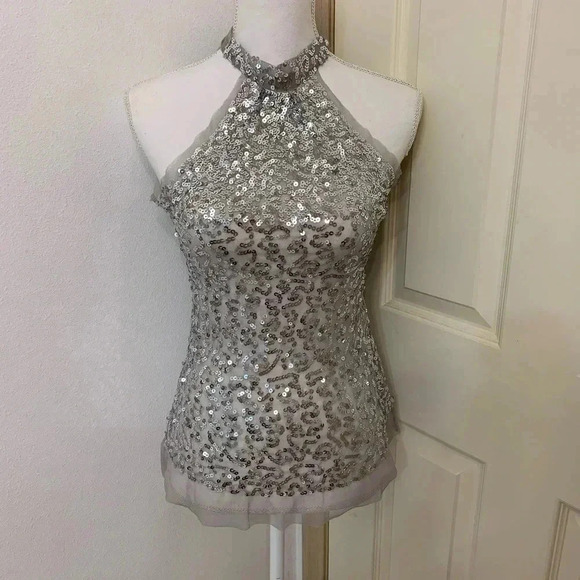 Love Culture Silver Gray Halter Neck Sequined Top S Party Formal - Picture 2 of 8